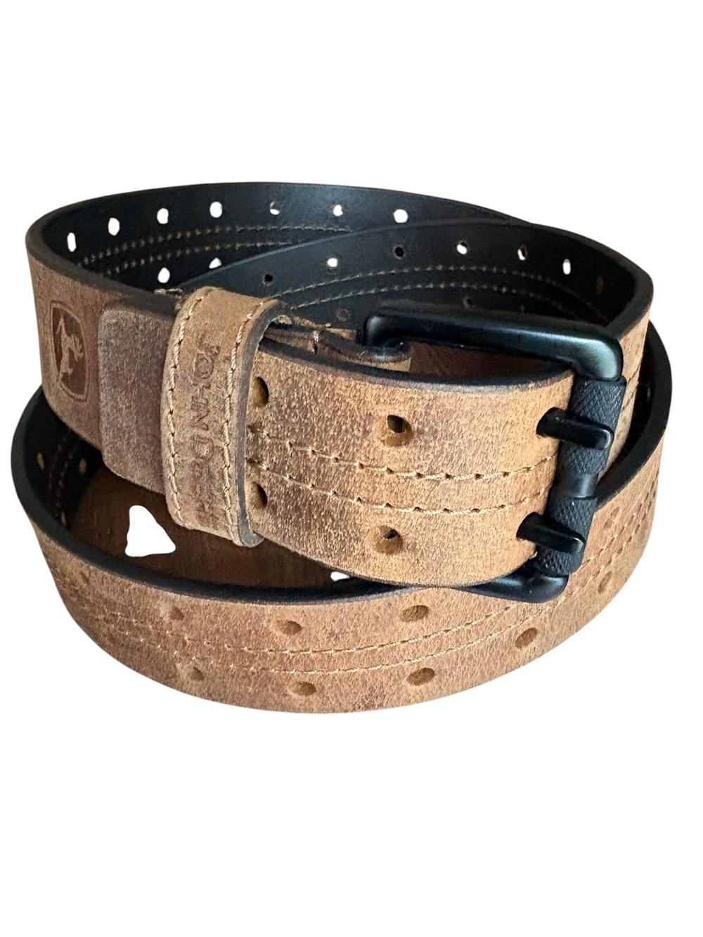 John Deere Men’s Rugged Distressed Leather Double Prong Belt Sz L